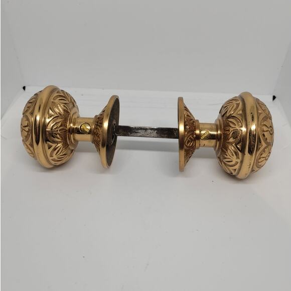 Antique Brass Ornate Door Knob & Rosette Set Victorian Cast Style Architectural - Picture 4 of 10